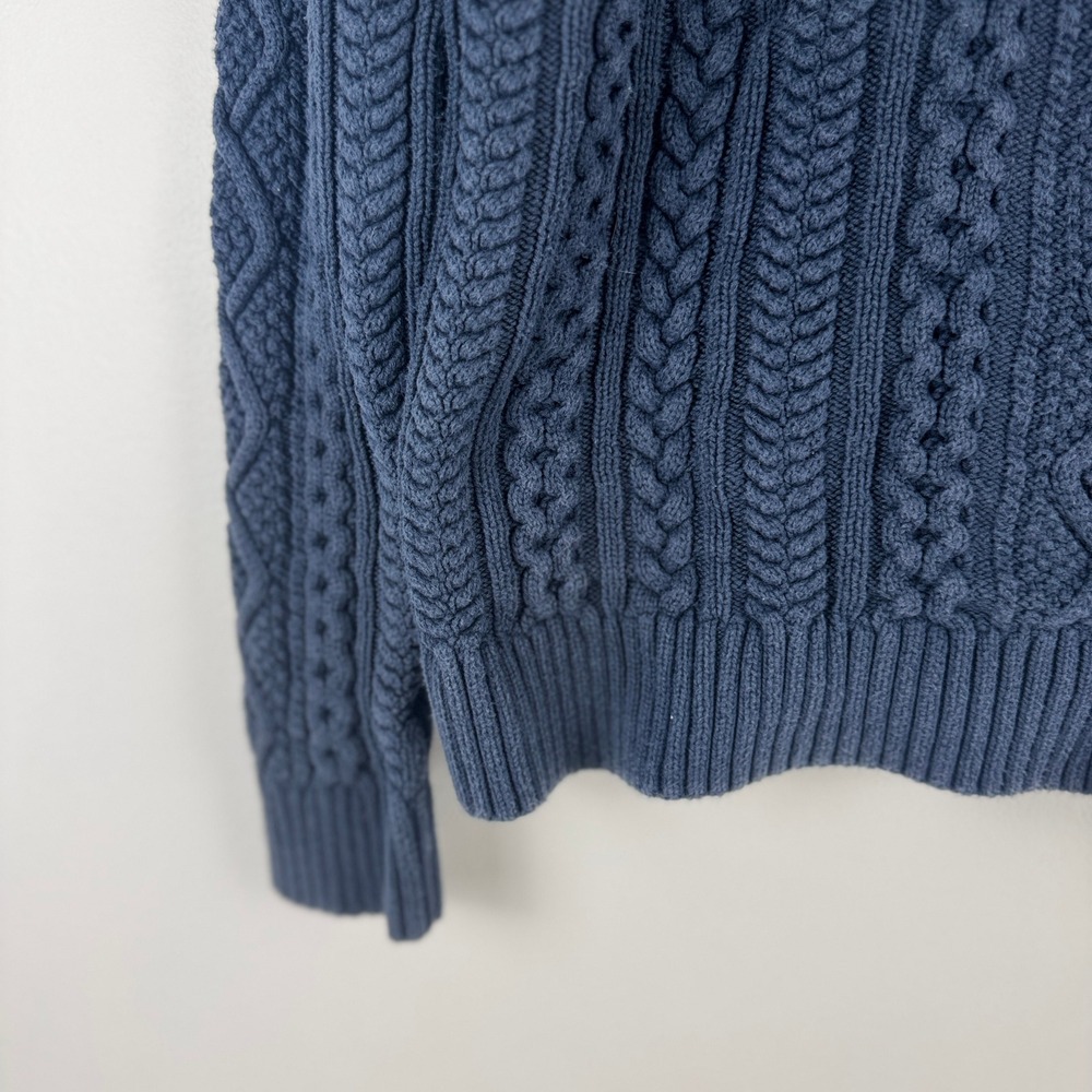 Amazon Essentials Navy Blue Chunky Cable Knit Crew Neck Sweater Size L Fisherman - Picture 9 of 13